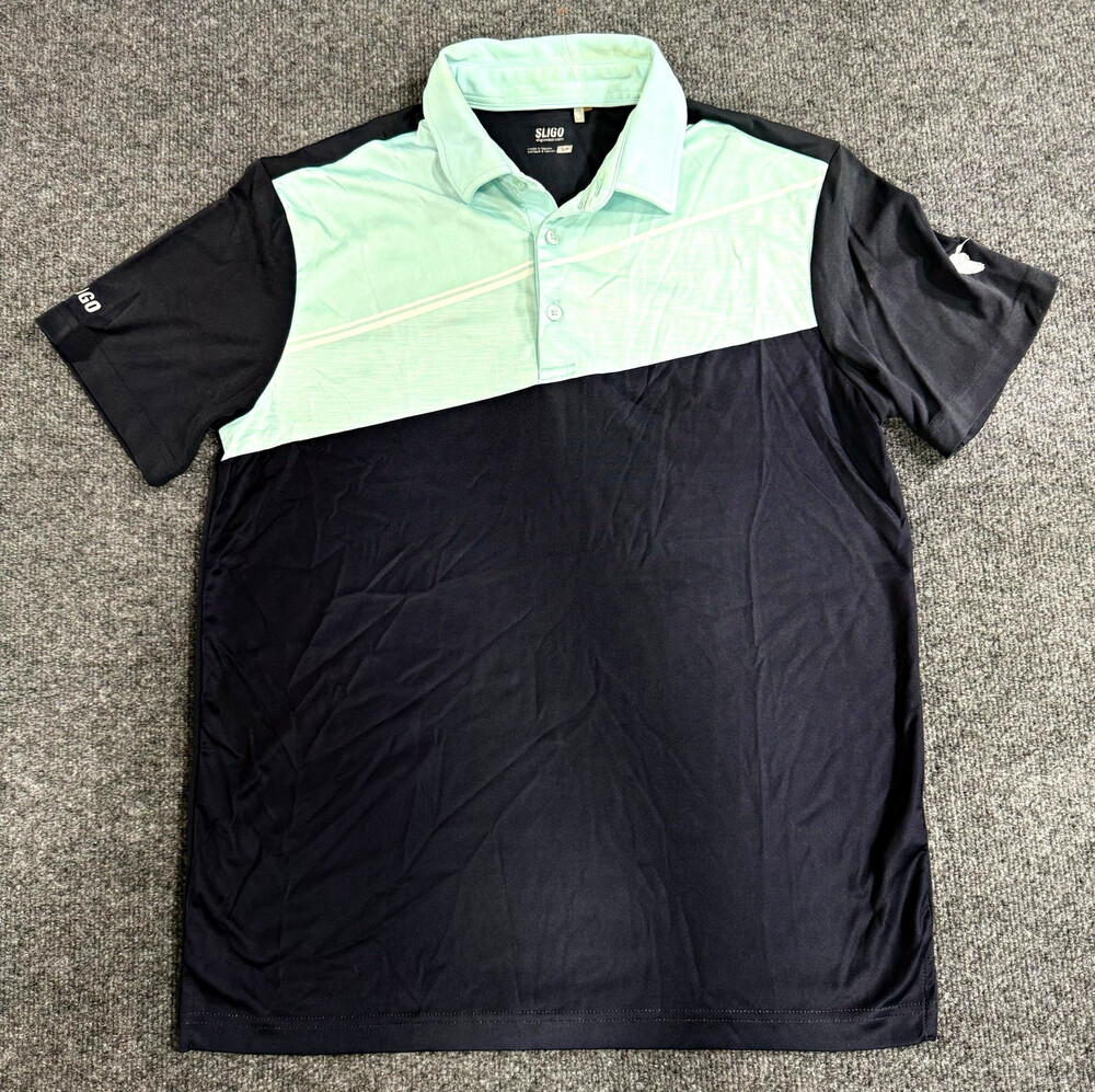 Sligo Golf Mens Small Polo Shirt Black Mint Green Short Sleeve Performance